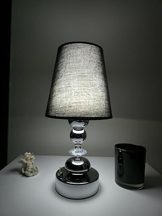 Fey Abajur, Kablosuz Pilli Masa Lambası -Dekoratif LED Abajur - Taşınabilir Gece Lambası, Piili gece lambası, Pilli masa lambasu, Kablosuz gece lambası, SİYAHŞAPKAKüre-Plst.Krst-Yuvarlak Krom Ayak [Enerji Sınıfı A]