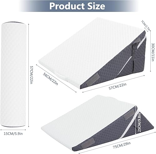 Miniatura 2 de Almohada de cuña para dormir, almohada de cama de 3 piezas para dormir de lado, almohada corporal de 29 pulgadas de largo x 22 pulgadas de alto con