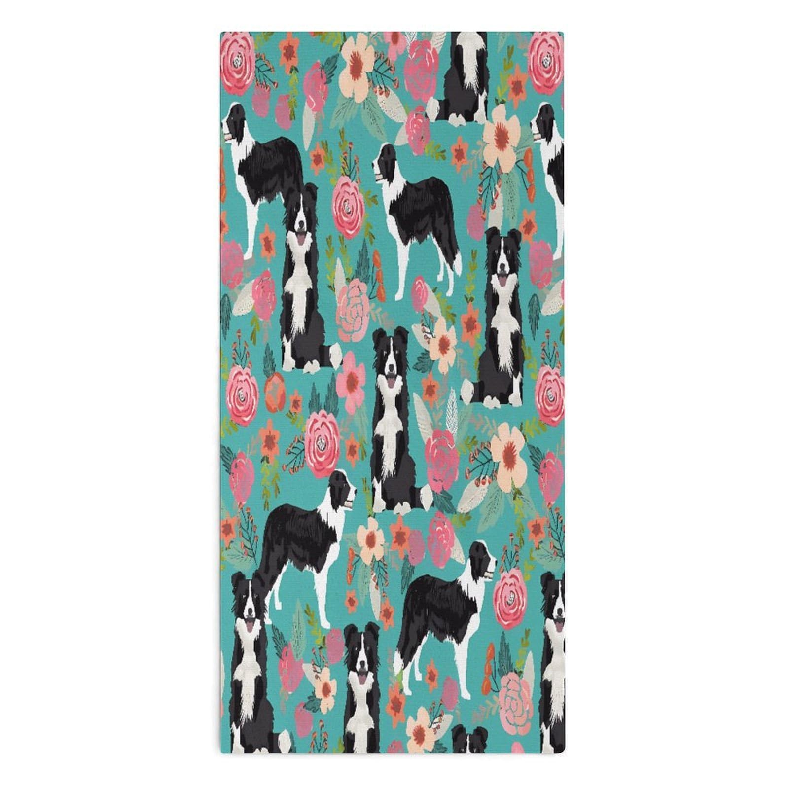 YUXBVKRS Border Collie Florals Hand Towels for Bathroom 14x29 Inch