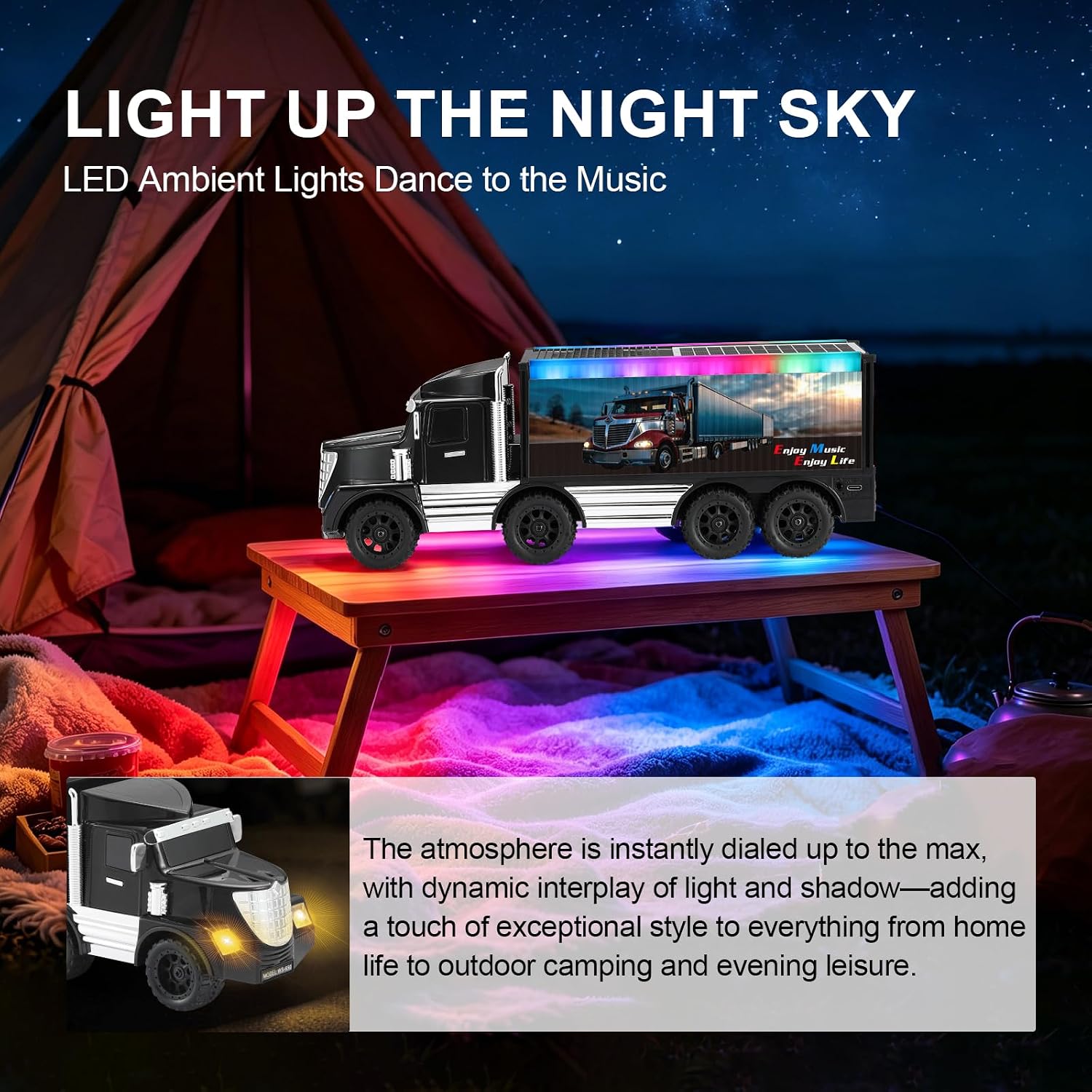 WSTER WS-650 Cargo Semi Truck Bluetooth Speaker with Solar (Black) image 5