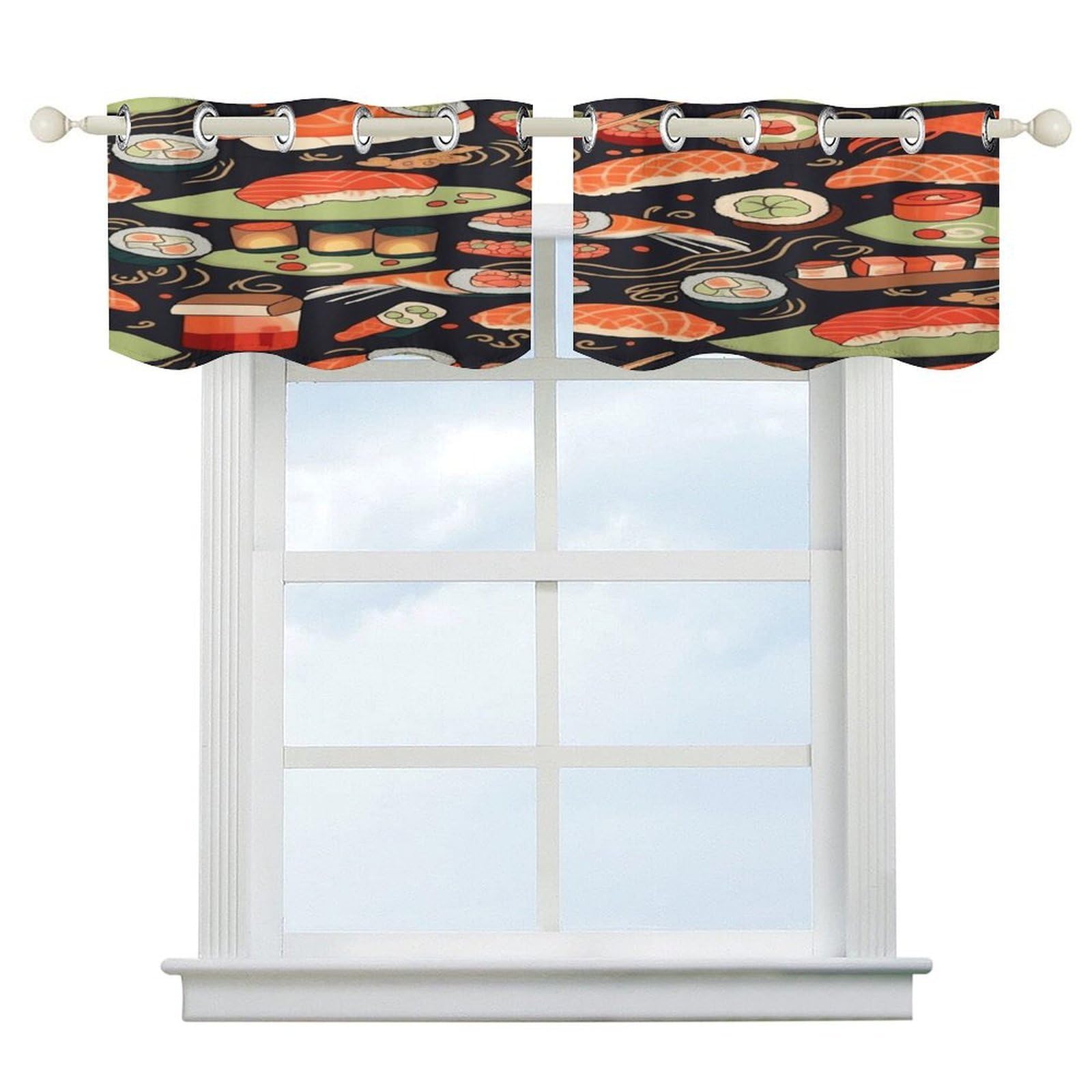 Fekiloot Style Japanese Sushi Shrimp Short Curtains Valance Curtain