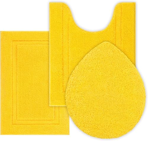 SHACOS Micorfiber - Juego de alfombras de baño con cubierta para tapa de inodoro, 3 piezas, suaves y absorbentes, alfombras de baño en forma de U,