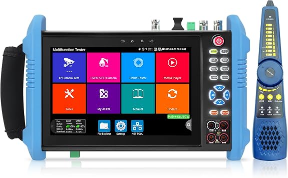 Rsrteng CCTV Camera Tester, 8K 32MP 4K 12MP IP Camera Tester with POE++ Max 90W 8MP AHD CVI TVI SDI Coaxial Camera Test Digital Multimeter 1CH SFP Interfaces Cable Tester Network Tools