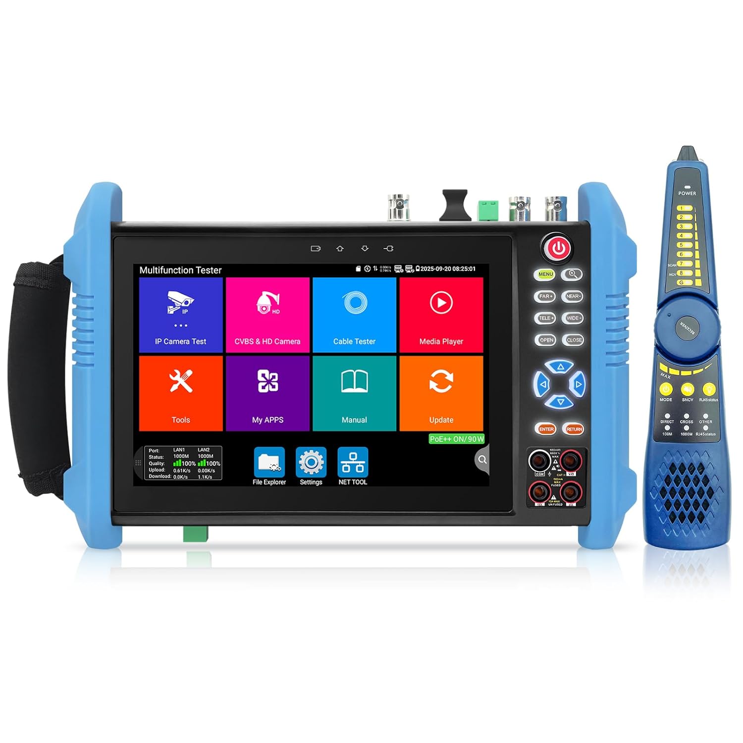 Rsrteng CCTV Camera Tester, 8K 32MP 4K 12MP IP Camera Tester with POE++ Max 90W 8MP AHD CVI TVI SDI Coaxial Camera Test Digital Multimeter 1CH SFP Interfaces Cable Tester Network Tools