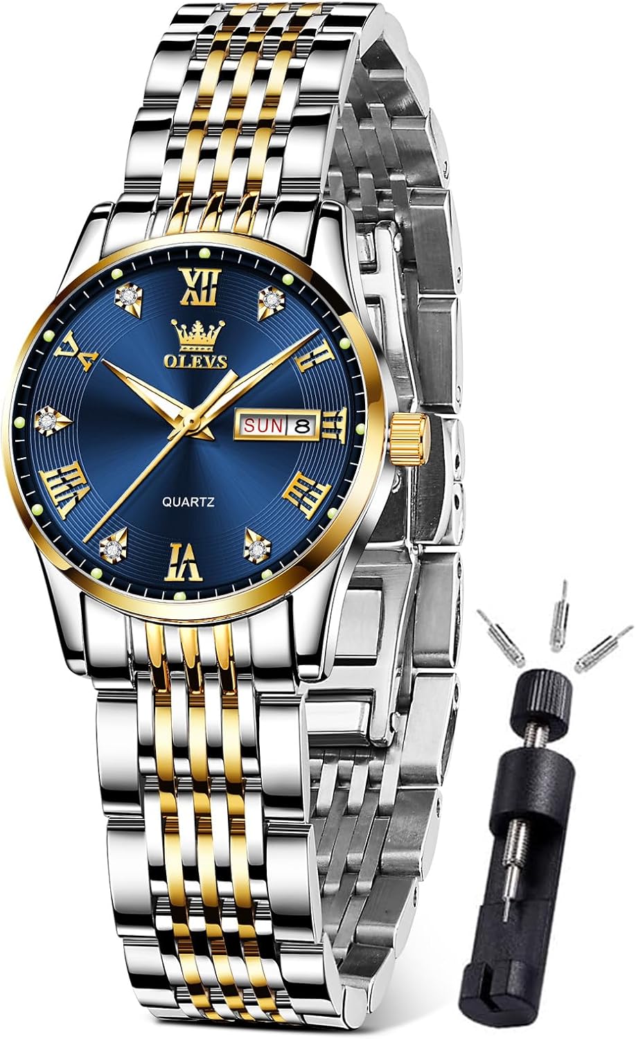 OLEVS Watches for Women Diamond Luxury Dress Women Watches Analog Quartz Waterproof Day Date Stainless Steel Wristwatch