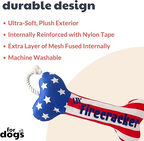 Miniatura 2 de Huxley & Kent para perros Lil 'Firecracker Bone (pequeño) Juguete divertido para perros del 4 de julio Juguete de felpa para perros con