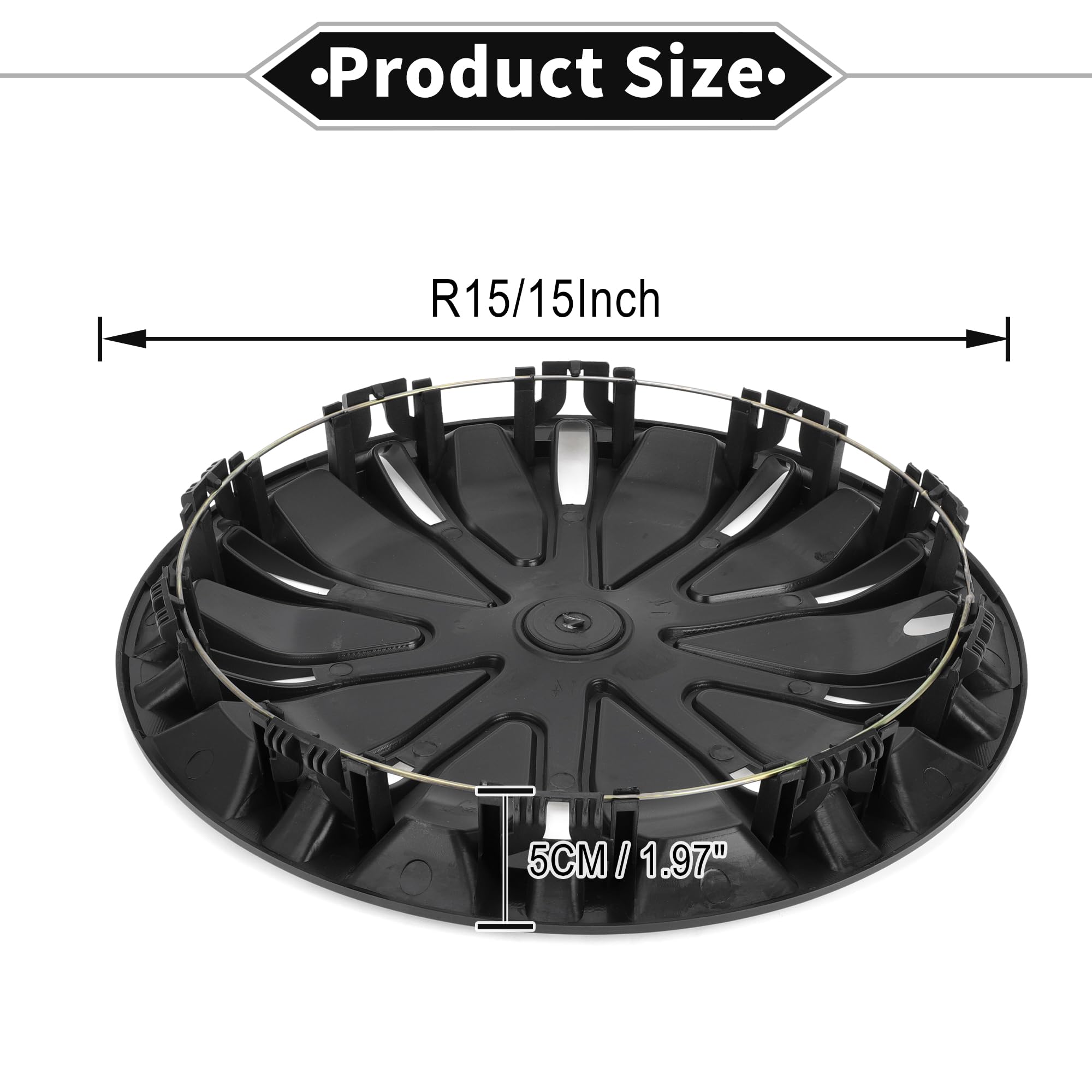 4 Pz Coprimozzo Ruota R15 Nero Universale Per Auto | Plastica Resistente, Clip-On, Per Pick-Up/SUV, Protegge Da Polvere E Sporco, Aggiunge Eleganza.