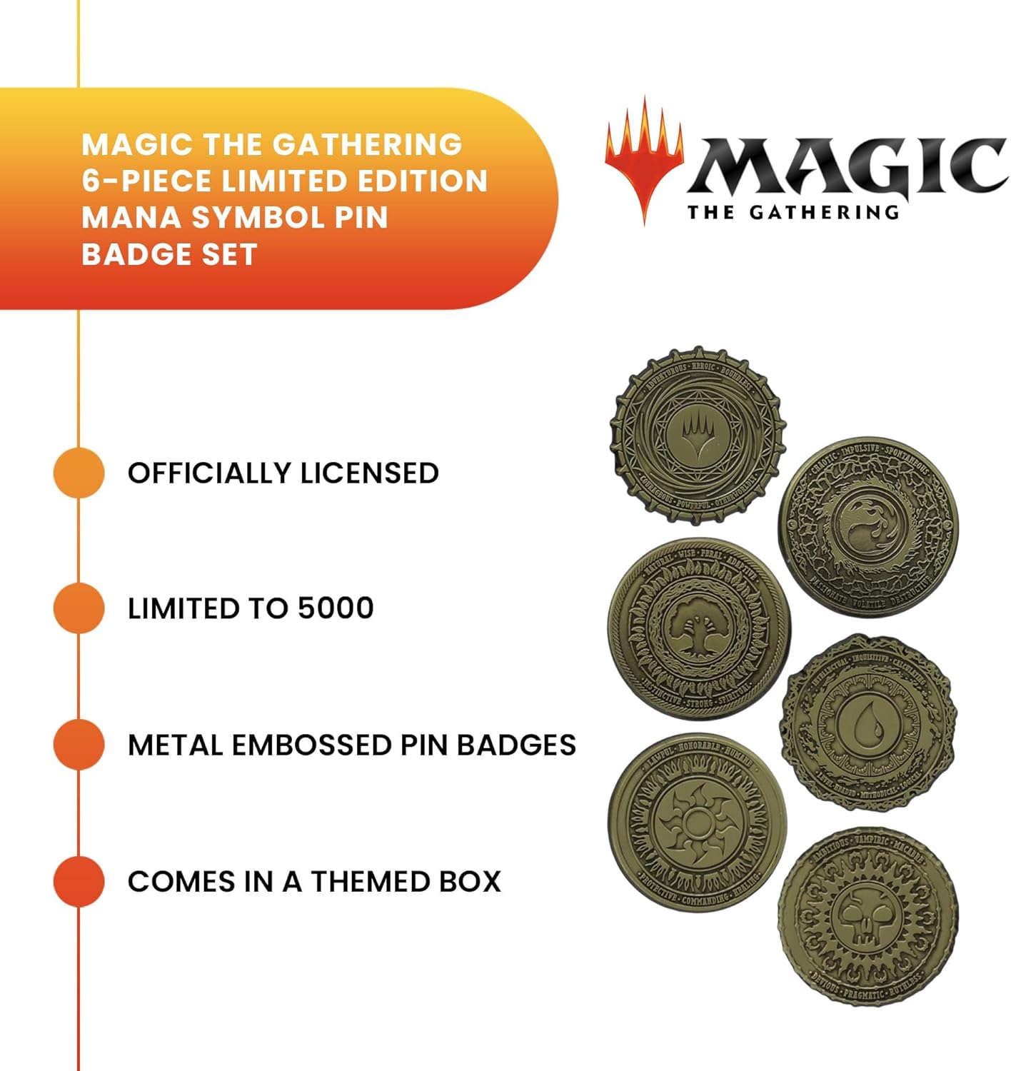 Fanattik Magic The Gathering 6-Piece Limited Edition Mana Symbol Pin Badge Set