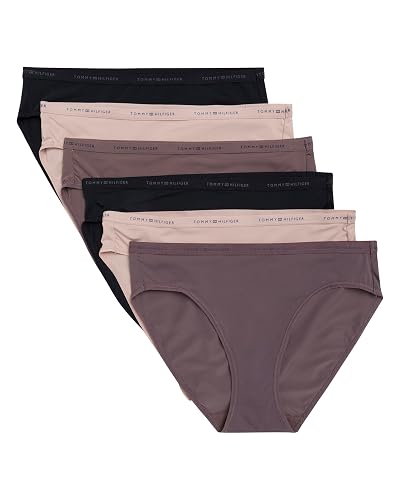 Tommy Hilfiger womens Logo Waistband Micro Bikini 6 Pack - Large - Balanced Beige/Sparrow/Black