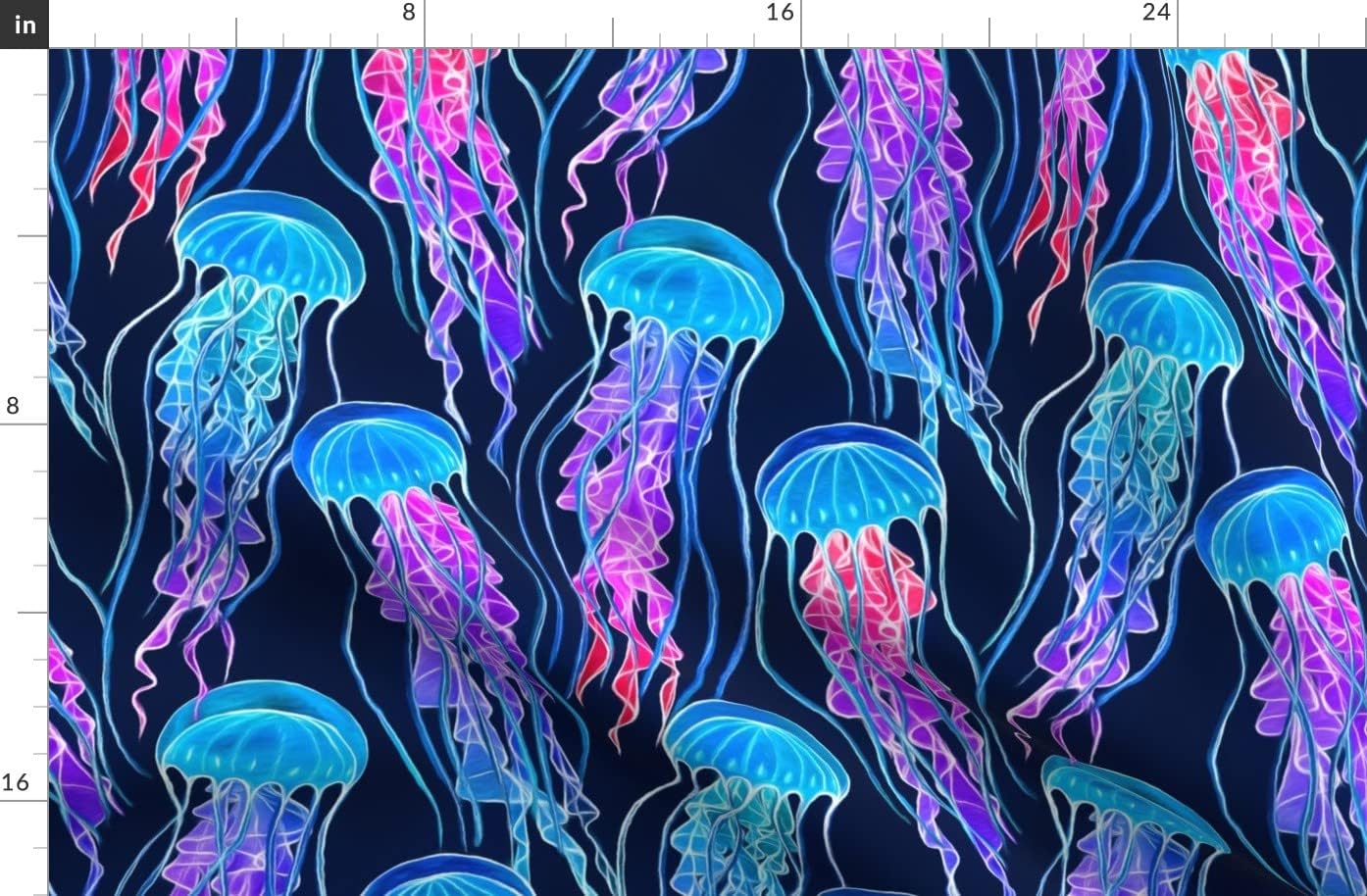 Spoonflower Fabric - Rainbow Jellyfish Navy Blue Large Sea Ocean Neon Life Underwater Printed on Organic Cotton Sateen Fabric by The Yard - Sewing Quilting Apparel Home Decor