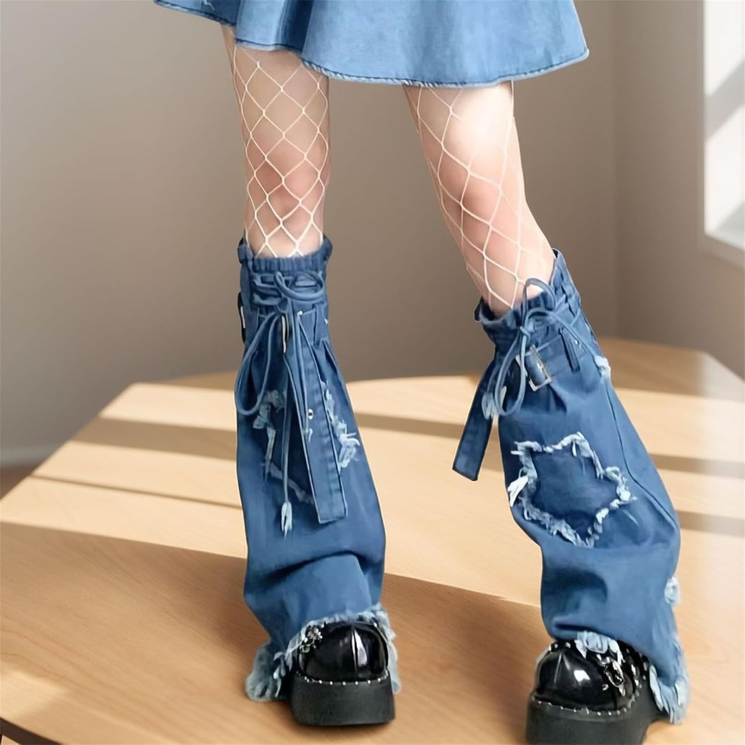 Y2k Goth Hippie Leg Warmers Women Cyber Punk Denim Star Flared Harajuku Fashion Cute Grunge Rave