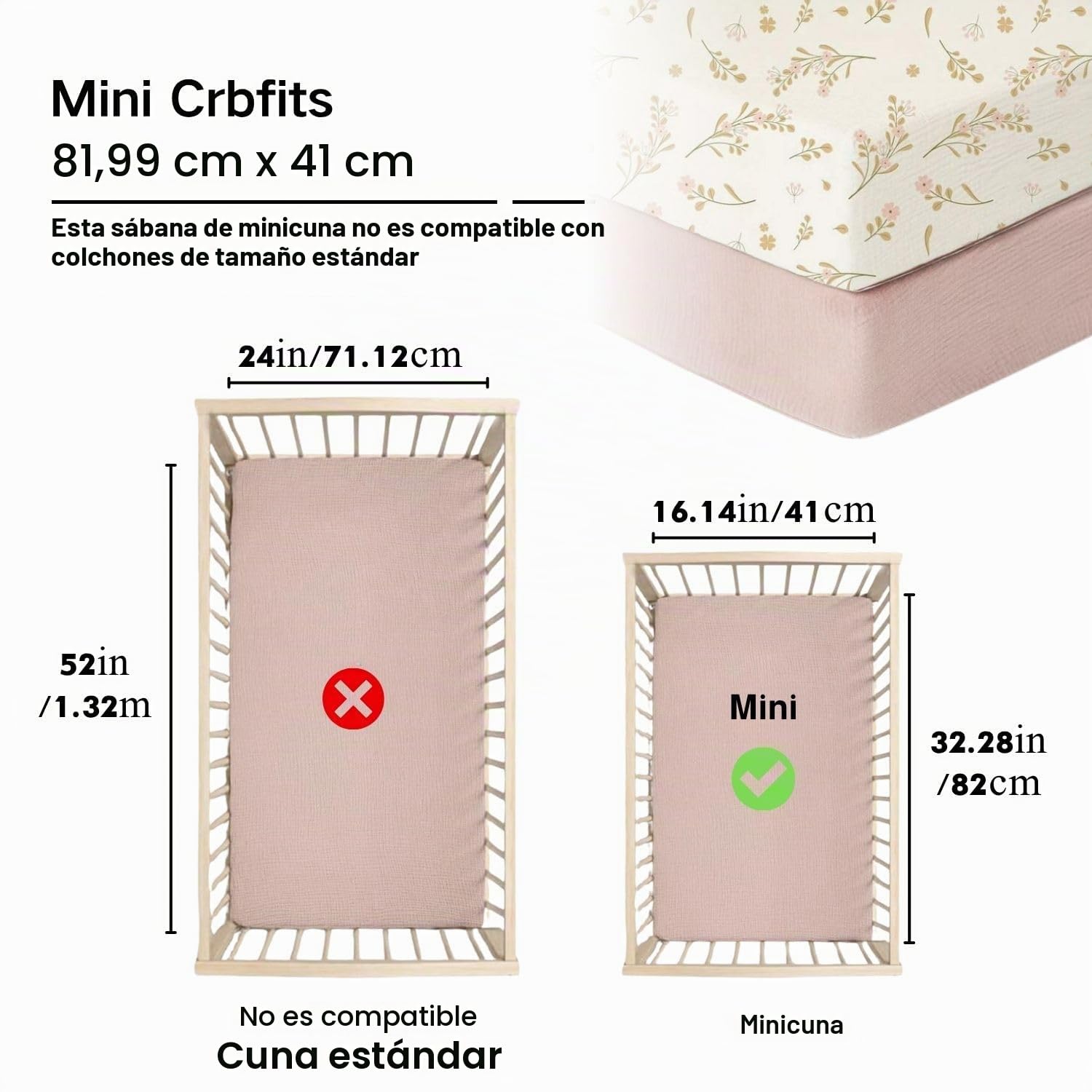 2 Sábanas Bajeras de Muselina para Cuna y Cochecito, Sábanas Transpirables de Algodón para Colchón de 80x40 cm