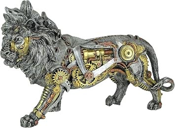 تمثال Everspring البرونزي / النحاس التشطيب الميكانيكي Steampunk Cyborg الأسد الأفريقي 12.5 بوصة طويلة