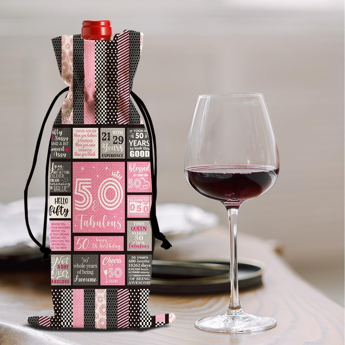 Funny 50th Birthday Gifts for Her Him Wine Bag, Happy Anniversary 50th Birthday Party Decorations Men Wine Bottle Bag, 50 Year Old 1974 Birthday Gifts for Women Wine Bags, Pink50th - Image 6