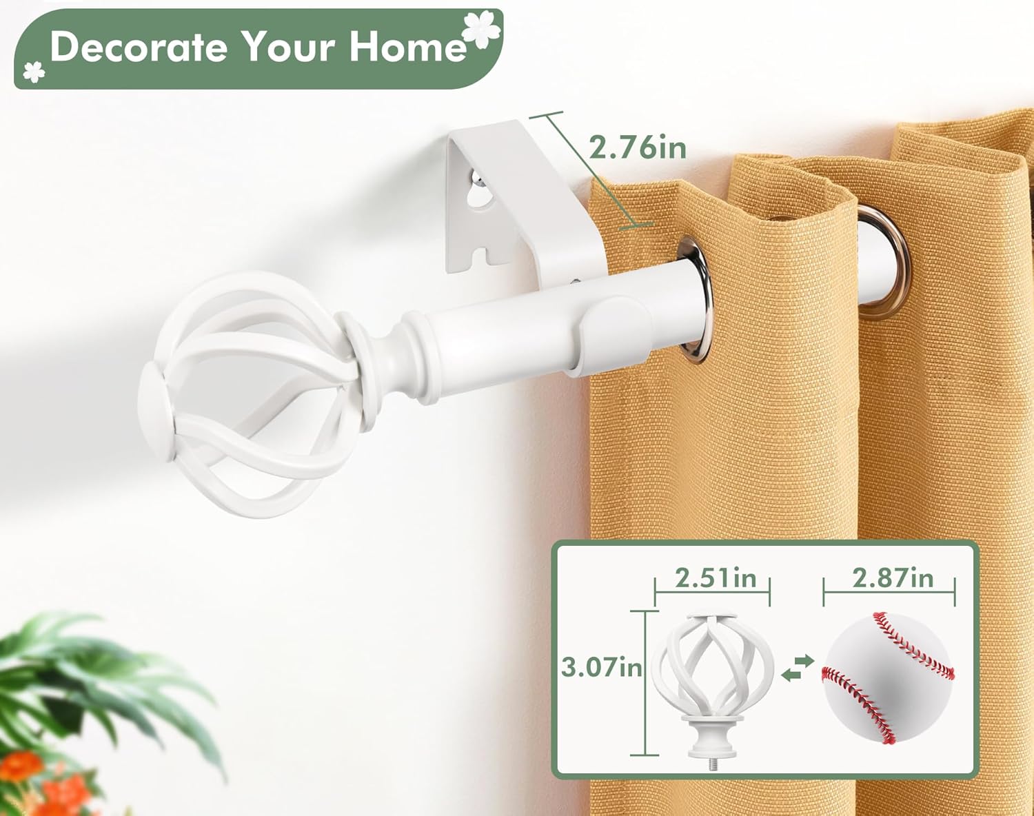 Long Curtain Rods for Windows 66 to 120 Inch, USFOOK 7/8 Inch Heavy Duty Curtain Rod 32 to 120, Telescoping Splicing Drapery Rods with Black Twisted Cage Finials
