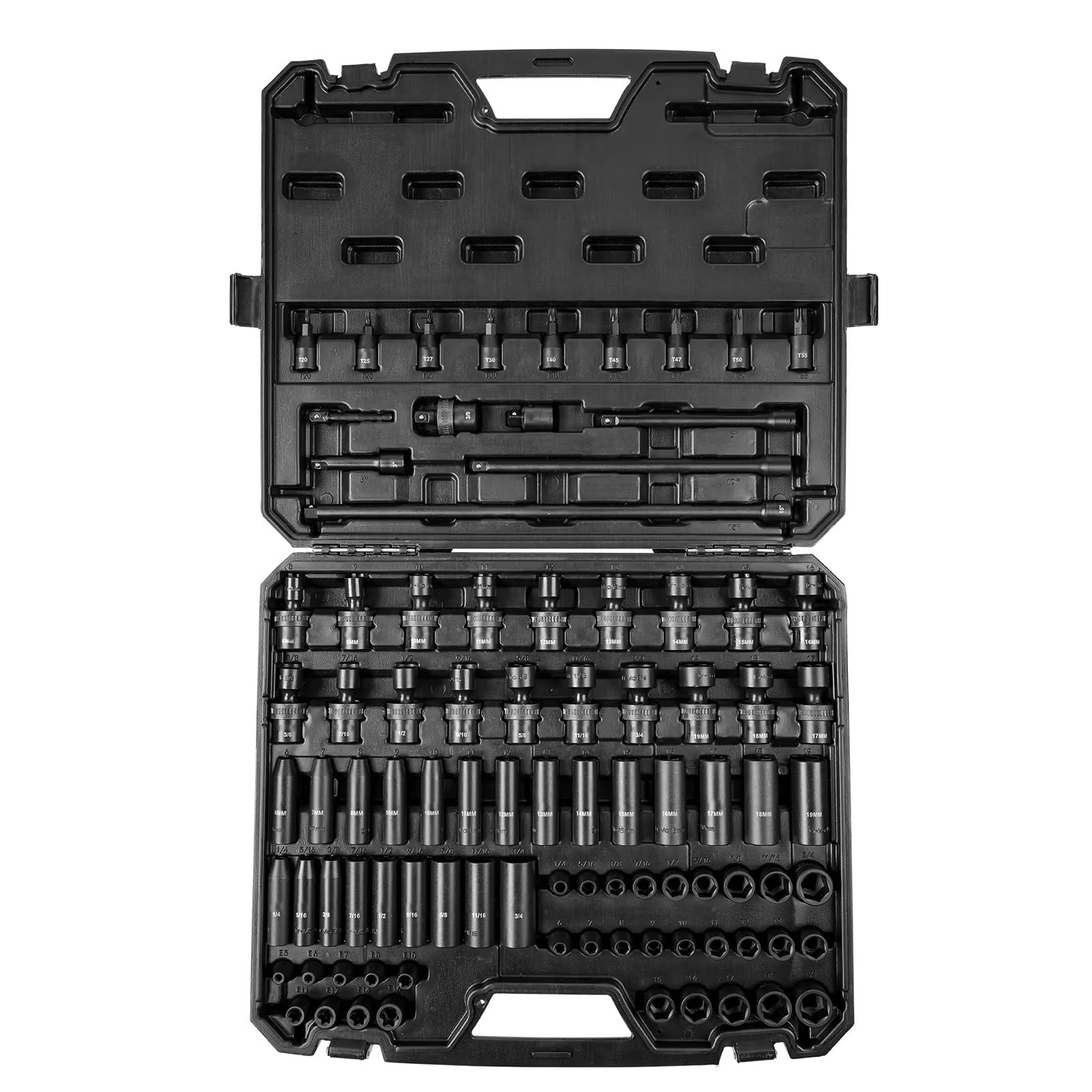 Juego de herramientas de taller Juego Llaves Impacto 90 Uds. 3/8" SAE 1/4"-3/4 "y Juego Llaves Métricas 6-19mm Kit Herramientas Reparación Automóviles El Hogar Con Herramientas Manuales