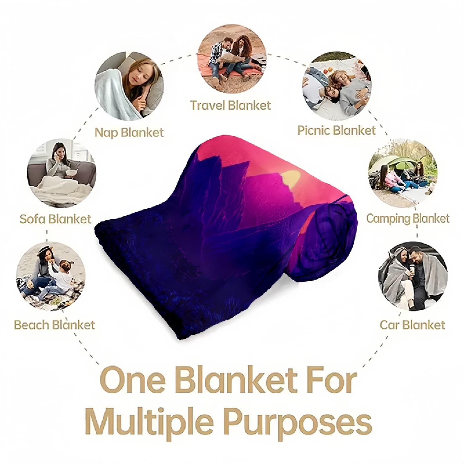 Couverture Polaire Douce 180x220 cm Silhouette de Montagnes Et de Palmiers Chaude Moelleuse Flanelle Couverture Sherpa de Lit Couvre-lit Jeté de Canapé, Convient Adulte et Enfant, Couleurs NéOn