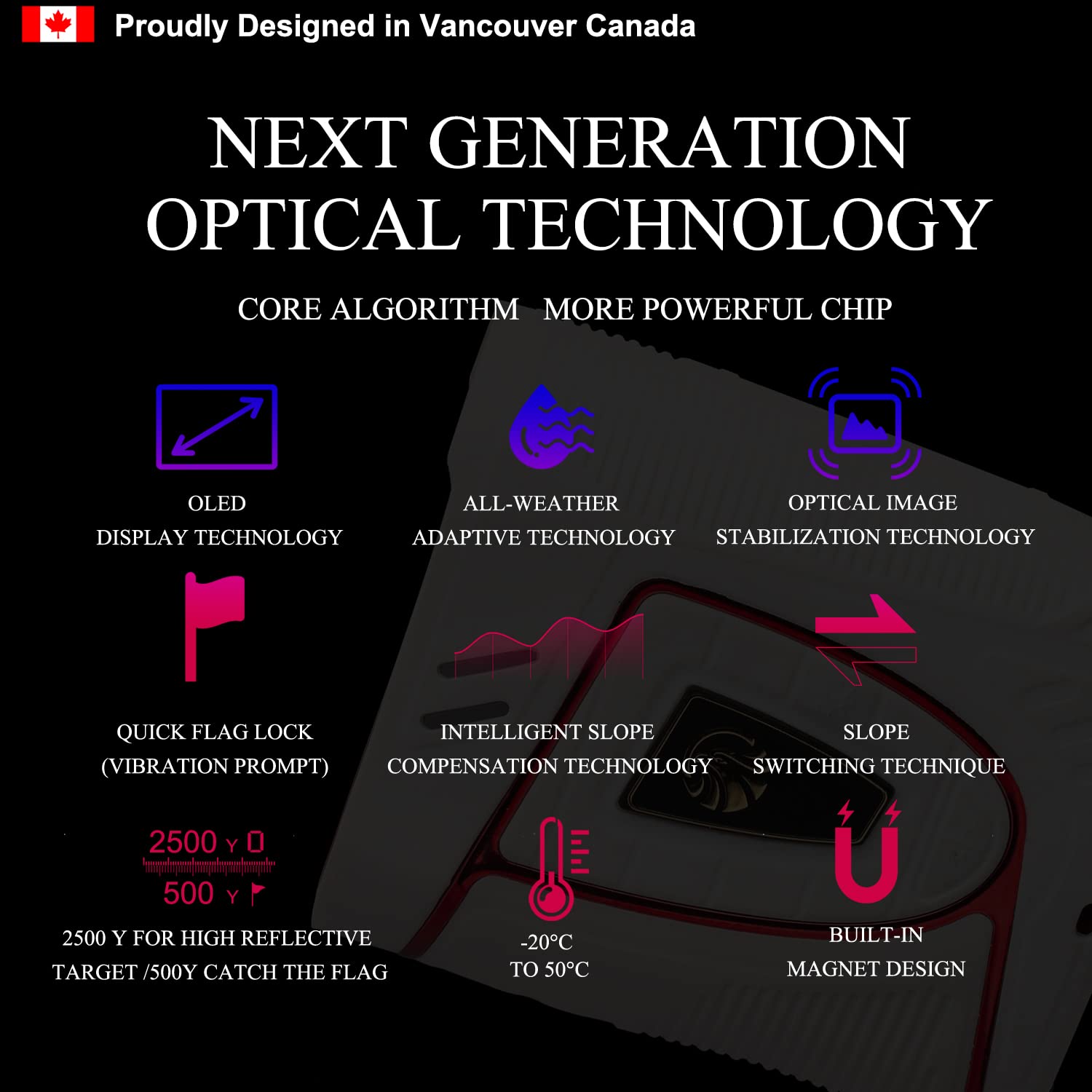 Fetch Falcon Golf Rangefinder OLED (High Precision, Slope Mode with Scan) Pole Flag Locking Vibration (OLED 2500 YD Golf Laser Rangefinder Powerful Magnet White)