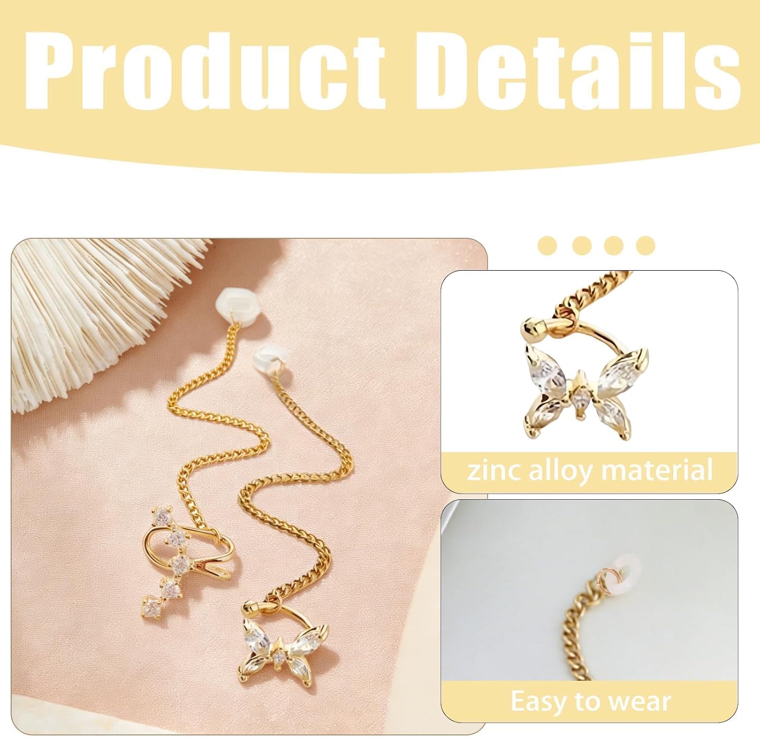 4 Pack Hearing Aids Clips Butterfly and Starry Crystal Charms for Women Gold Tone Lanyard Cochlear Accessories Stylish Hearing Aid Clips to Avoid Loss Premium Practical Present