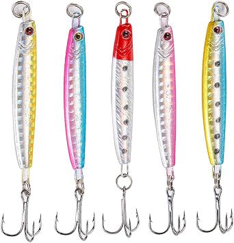 TUXBIN 5pcs Hard Metal Fishing Lures Bait Fishing Spoons Sinking Metal Spoons Sequins Bait Metal Bass Hard Spoon Bait Jig Lure Artificial Hook Lures Tackle 12g*5pcs TXB5-5