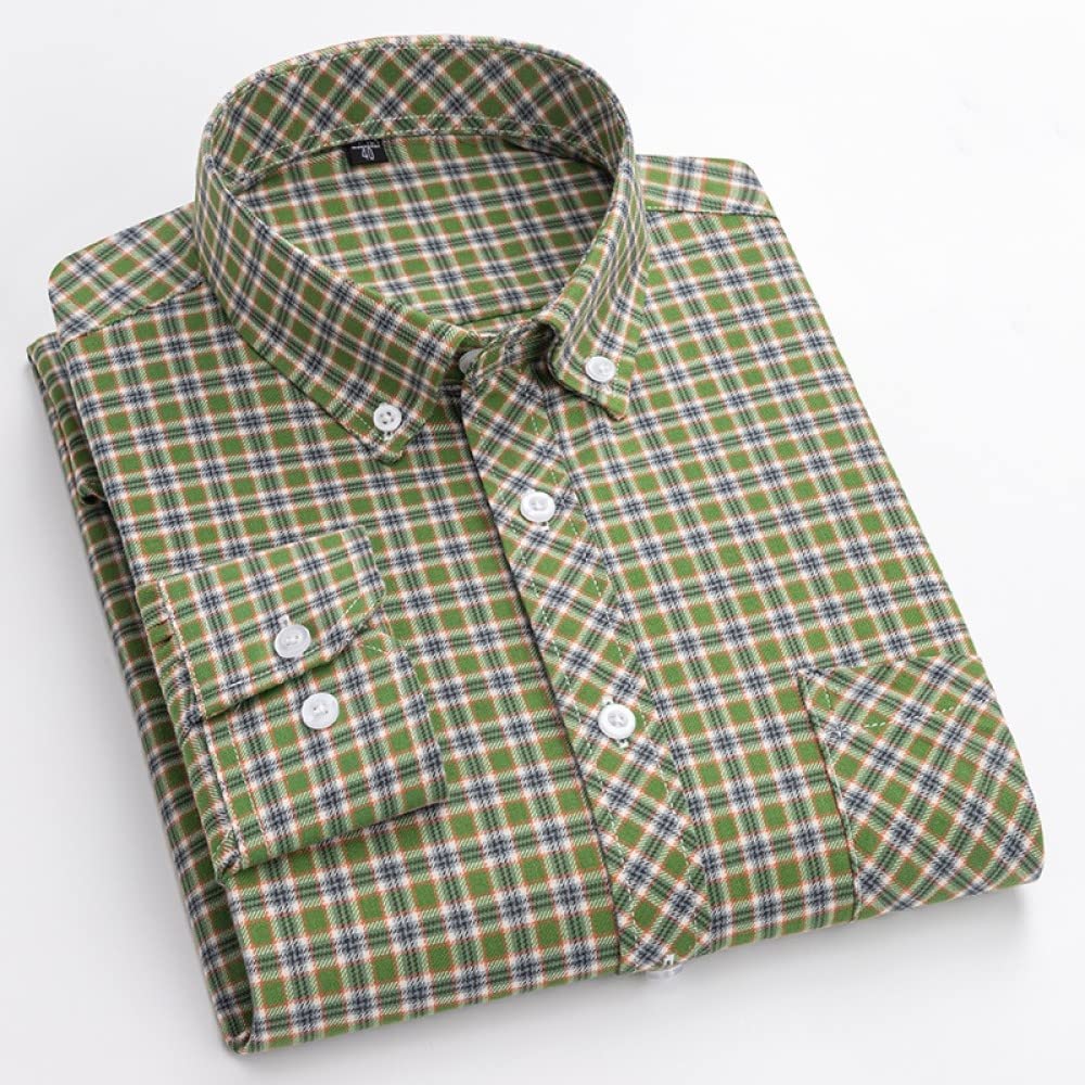 IIK Camicia in Cotone A Maniche Lunghe da Uomo,Camicia Casual da Uomo A Maniche Lunghe, Camicia da Uomo in Cotone Scozzese A Maniche Lunghe Resistente E Robusta Button Down Camicia Casual A Scacchi