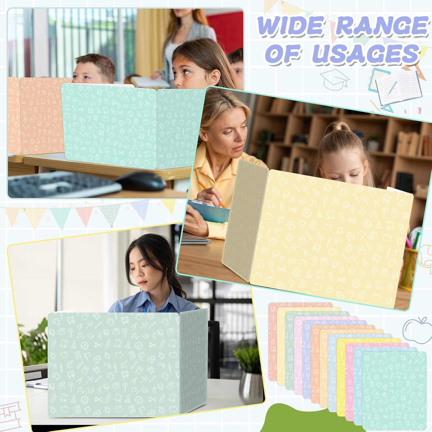 gisgfim 24 Pack Privacy Shields for Student in 12 Pastel Colors Desk Dividers Durable Privacy Folders Testing Dividers Shield Study Boards Panel Partition for Classroom Teacher Back to School Supplies