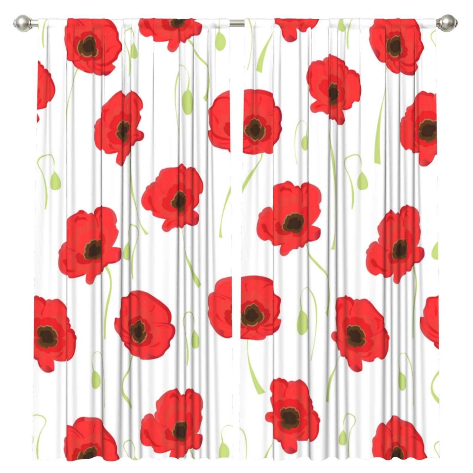 InOmak Red Petals, 2 Panels Window Curtains 52 x 84 Inch Blackout Curtains for Living Room Bedroom