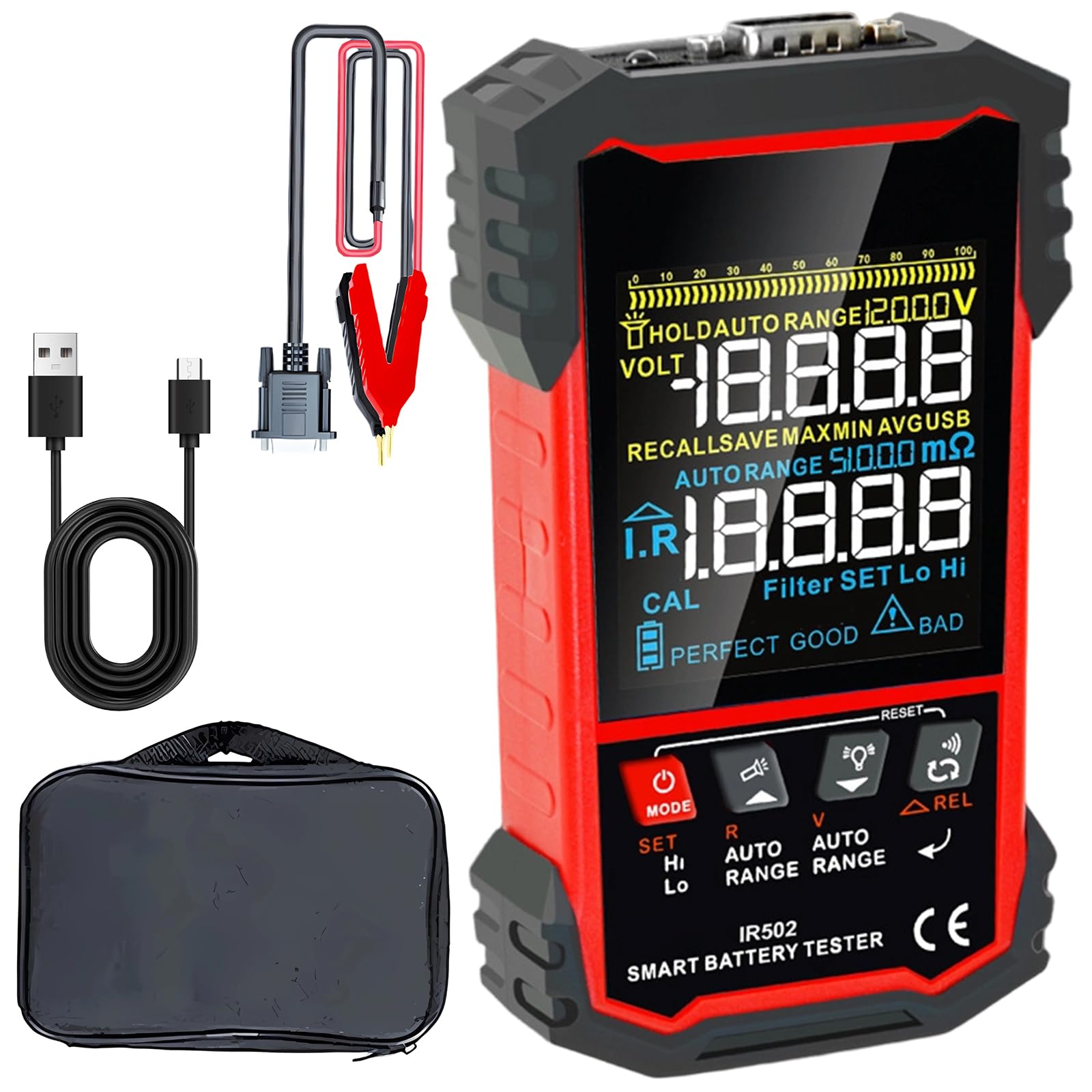 Monitor di salute della batteria per batterie al litio acido Tensioni precise Misurazione della resistenza interna Design ergonomico Tester batteria per professionale