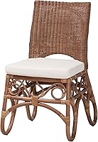 BaliPari Rivan Natural Rattan Dining Chair - Handcrafted Boho Wicker Accent with Cushioned Seat for Coastal Kitchen Dining