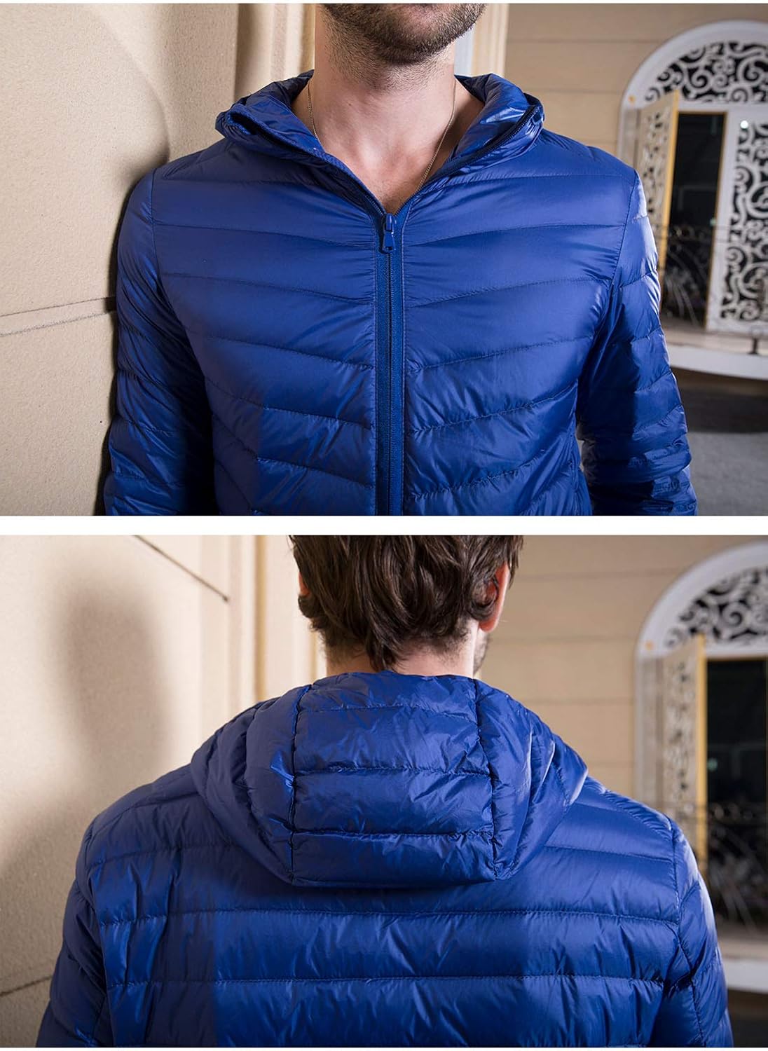 Flygo Men Lightweight Packable Quilted Puffer Down Jacket Hooded Insulated Short Coat