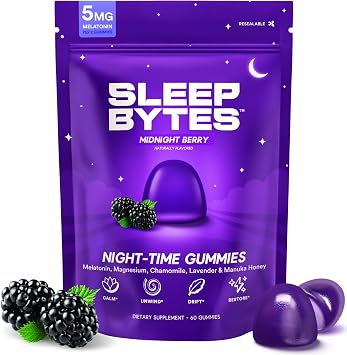 Sleep Bytes 5mg Melatonin Gummies w/Magnesium & Manuka Honey - 60 Bytes