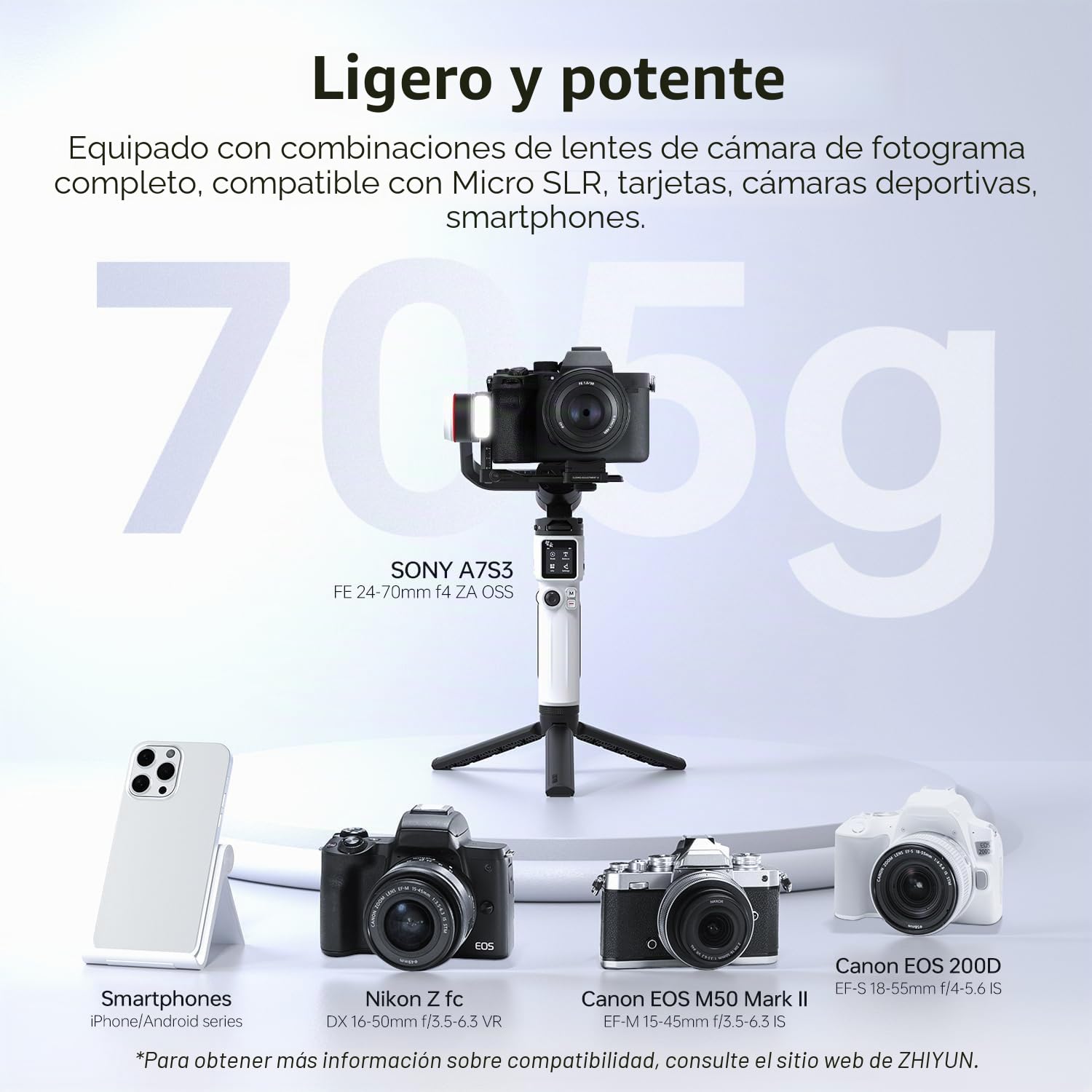 Zhiyun Crane M3S Combo [Official] estabilizador cámara de 3 Ejes con luz de Refuerzo, Clip Smartphone, Mochila Trasera, trípode, cámara para cámara de acción compacta, etc
