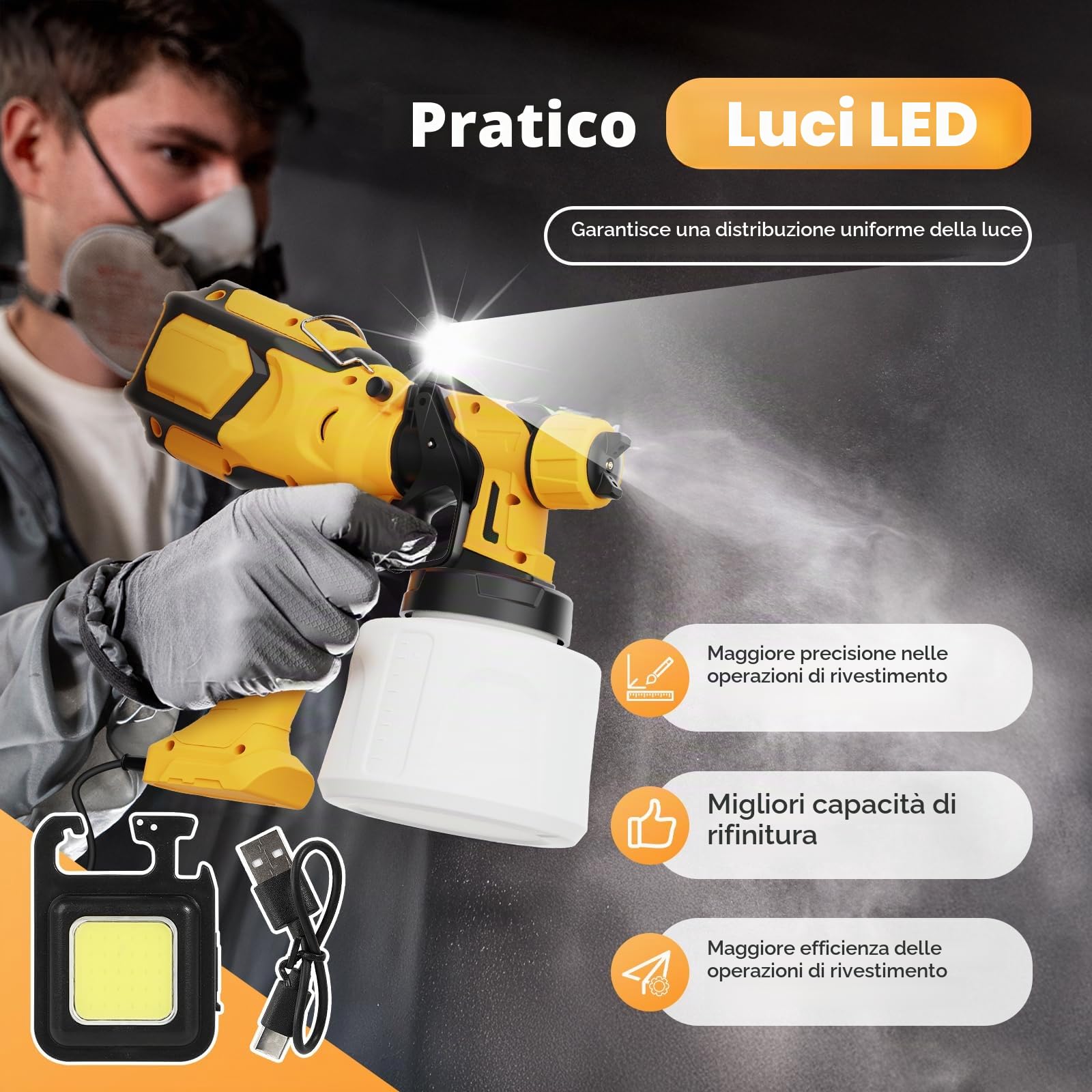 Spruzzatore per vernice, 850 W HVLP ad alta potenza, pistola elettrica a spruzzo con capacità di 1400 ml, 4 ugelli e 3 modalità - Facile da pulire per pareti, mobili, recinzioni, capannoni e progetti