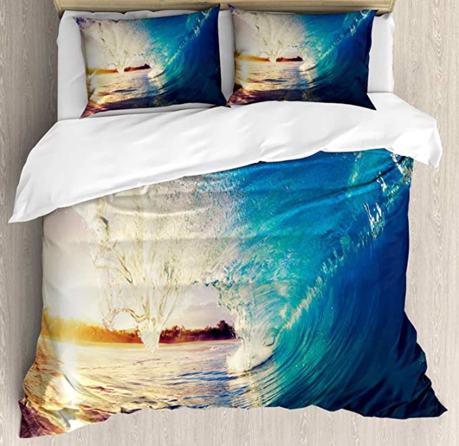Duvet Cover King Size, Sunrise Waves Surfer Perspective Coastal Charm Kids' Duvet Cover Sets, 3D Printed Soft Microfiber Luxury Microfiber Bedding for Home Bedding Decor (No Comforter)