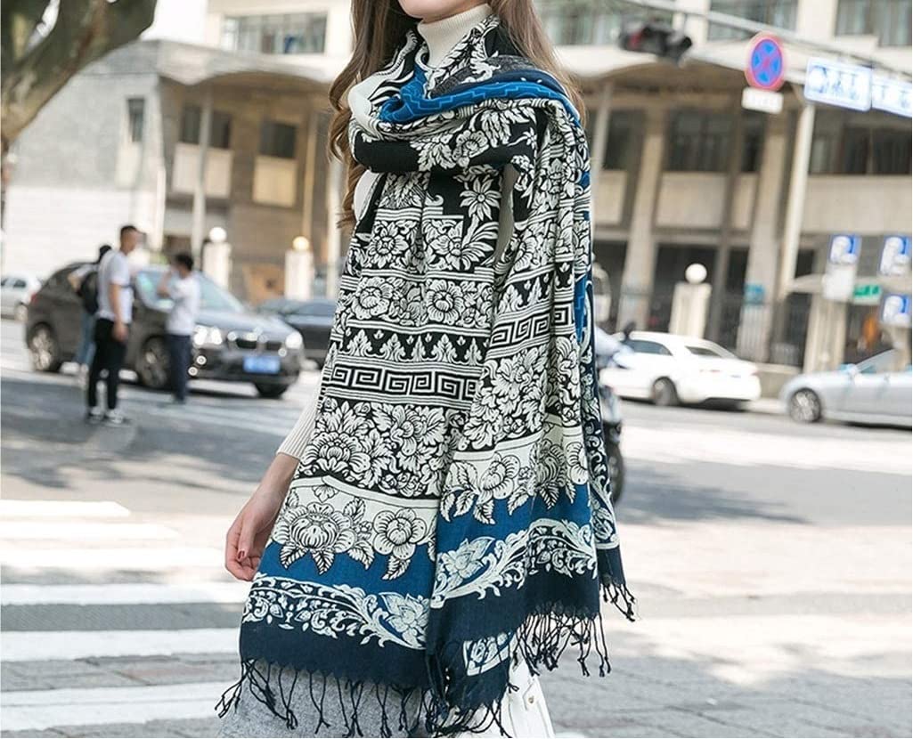 Chal de Moda Bufandas Poncho Bufanda, Bufanda 100% Cachemira Mantón de Borla de Invierno Primavera y otoño Capa de Fotos de Viaje for la Madre (Color: Azul, tamaño: 245 × 110 cm)