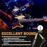 Vista 6 de HOSONGIN Cable TRS para instrumentos de 14 de pulgada de 6.6 pies, paquete de 2, cable de audio estéreo macho de 6.35mm de recto a ángulo recto