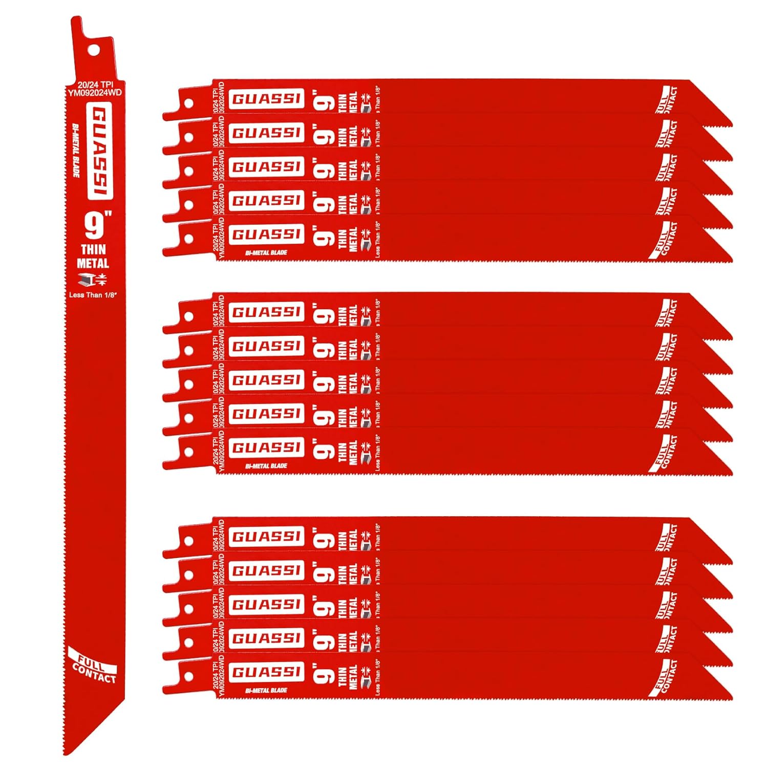 15 Pack 9 inch 20/24 TPI Reciprocating Saw Blade, Bi-Metal Sawzall Blades for Less 1/8" Thin Metal, PVC Nails Screw Soft Metals Steel Pipe, Longer Life Faster Smooth Cutting Speed, for Diablo DS0920BF