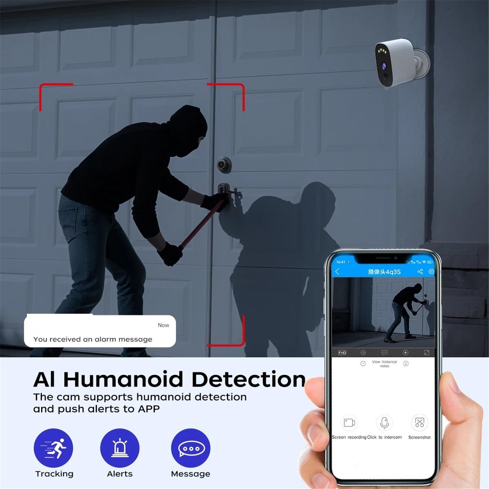 Telecamere di sicurezza, Telecamera di sorveglianza Wi-Fi 2K 3MP con rilevamento del movimento PIR, monitor a colori visione notturna, impermeabile IP66, audio bidirezionale(2K Add 128G)