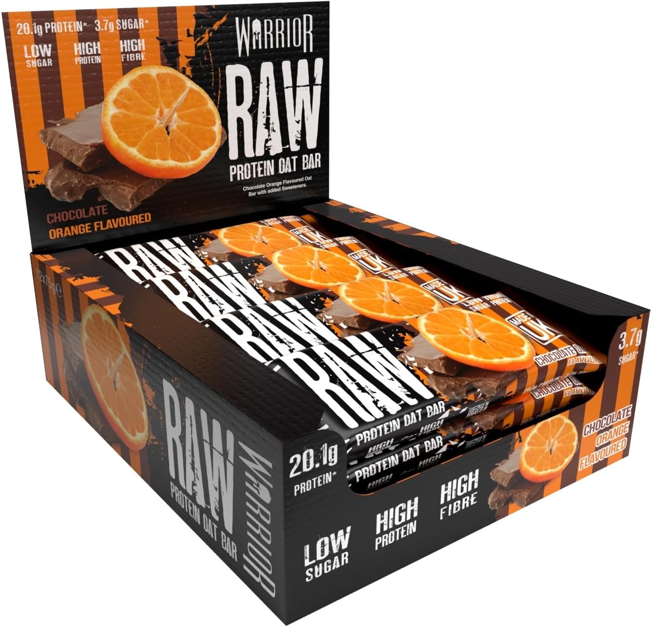 Warrior Raw Protein Bar Flapjack 12 x 75g (Chocolate Orange) - Low Sugar, High Fibre Meal Replacement & Breakfast Oat Snack for Energy, Muscle Building & Saturation