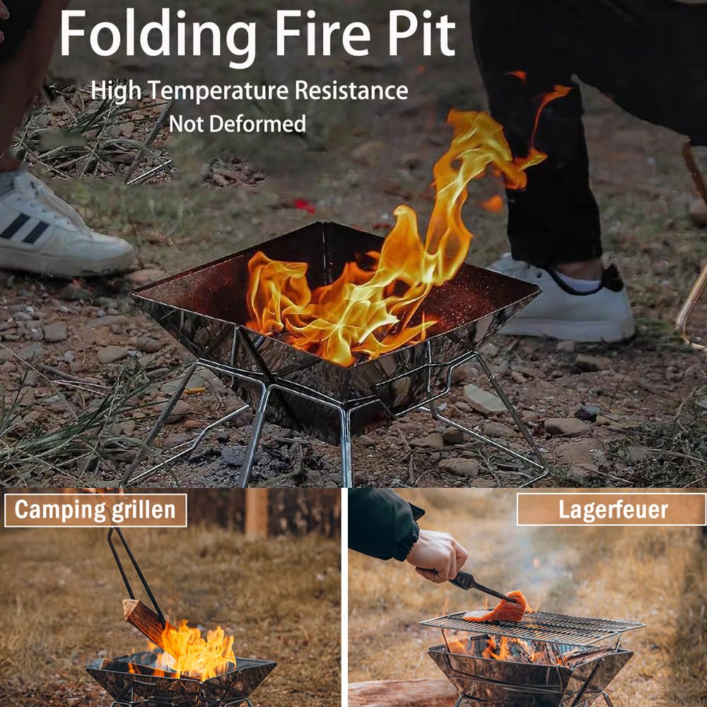 Grill De Camping Portable Robuste, Antirouille, Résistance À La Corrosion, Feu De Camp Pliable, Grill En Acier Inoxydable 430 Pour Le Camping, La Randonnée, Les Pique-Niques, Les Voyages, Etc