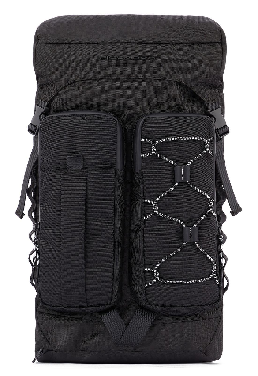 PIQUADRO Mick Backpack 2 Compartments with Flap and PC 15.6" Fabric, Black, Taglia unica, Business