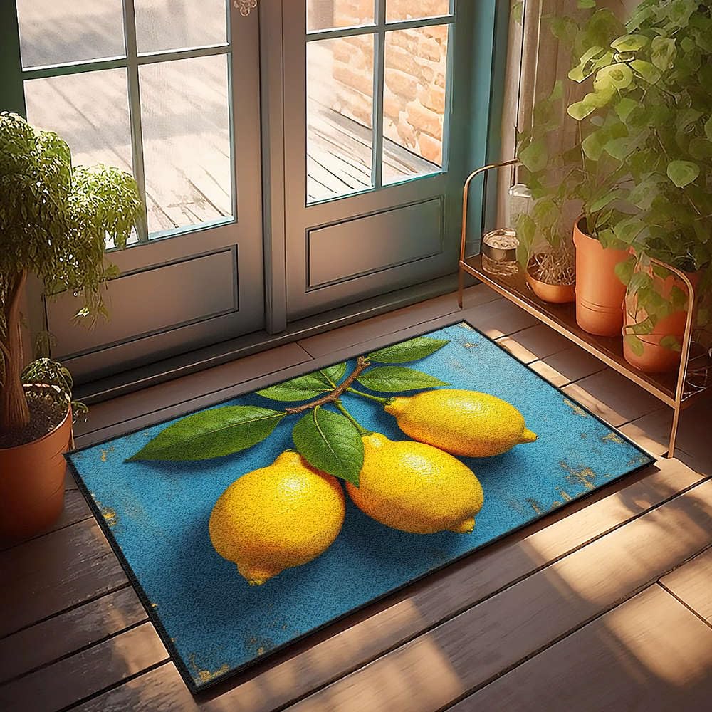 Tapis de bain carré trois citrons durable de décoration rétro 65 x 90 cm