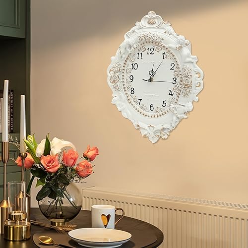 Miniatura 8 de European Style Resin Wall Clock, Retro Silent Clock with Angel and Rose Relief, Decorative Mural Clock for Living Room, Bedroom, Office, Farmhouse,