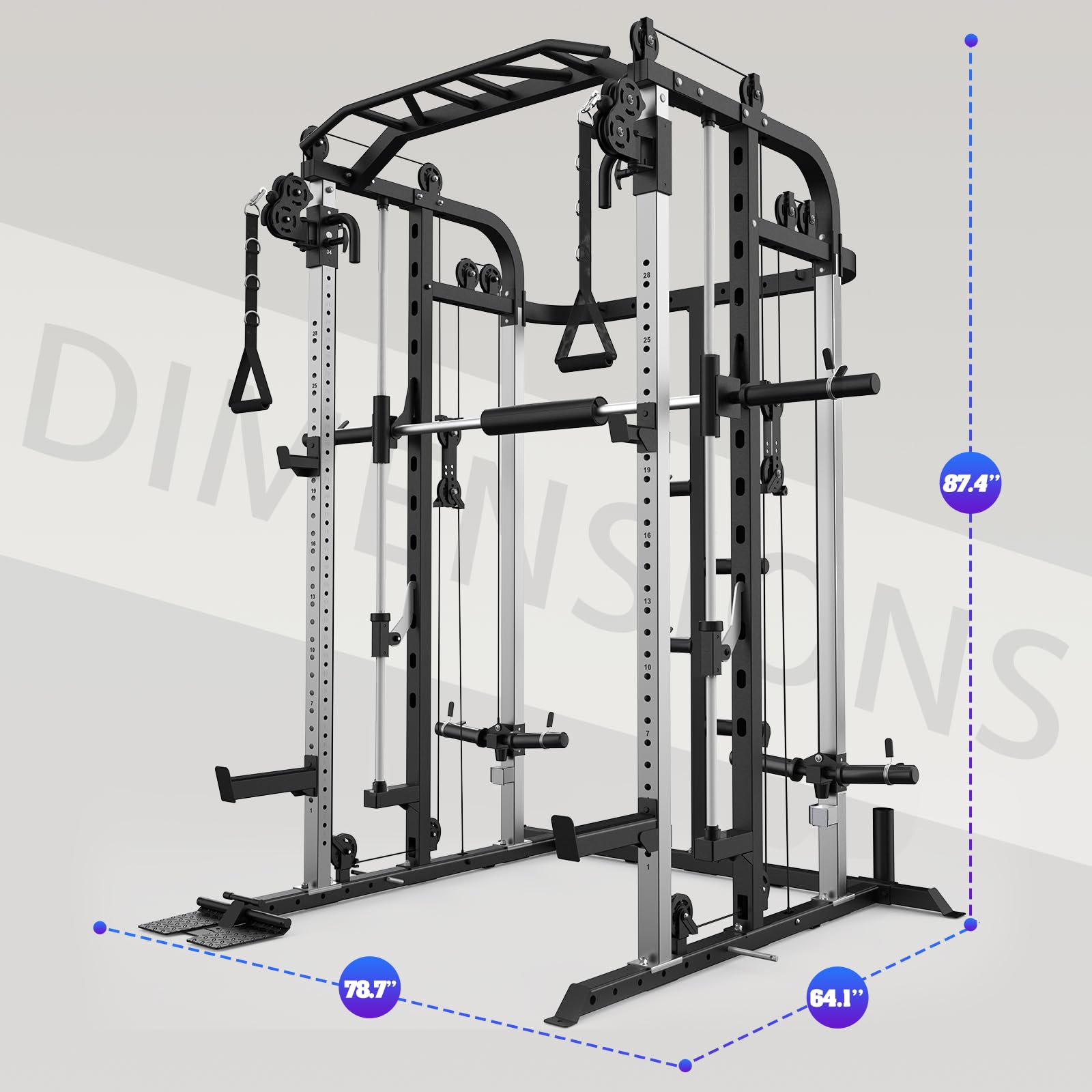 Royal Fitness Smith Machine with 140 Lbs Cast Iron Weight Plates Home Gym, Squat Rack with LAT Pull Down System, Power Cage with Smith Bar, Black