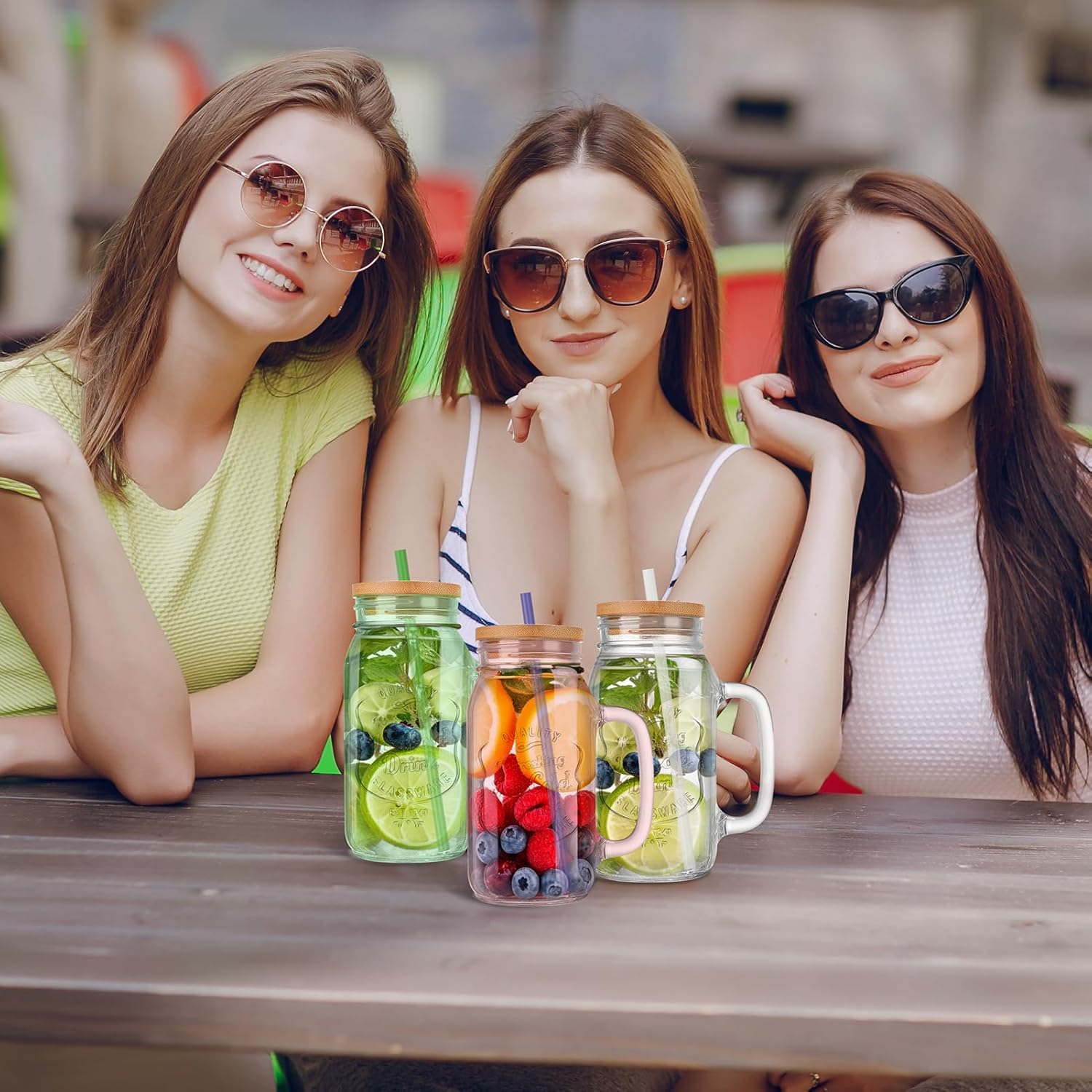 6 Pack Mason Jars with Handle, 24 OZ Colorful Drinking Glasses with Lids and Straws, Mugs with Embossed Ice-Cold Drinkware Logo for Iced Coffee Smoothie Overnight Oats Containers - Image 6