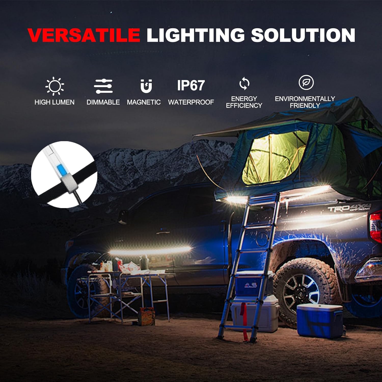 12V LED Interior Light Aluminum Rigid String Lights with Dimmer Switch Waterproof Light Strip (4pcs-Amber+White)