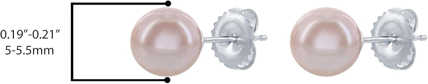 .925 Sterling Silver AAA Round Pink Freshwater Cultured Pearl Classic Stud Earrings - Choice of Pearl Size