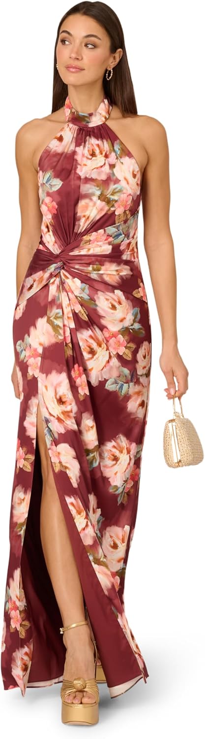 Adrianna Papell Women's Printed Satin Long Dress - Image 4