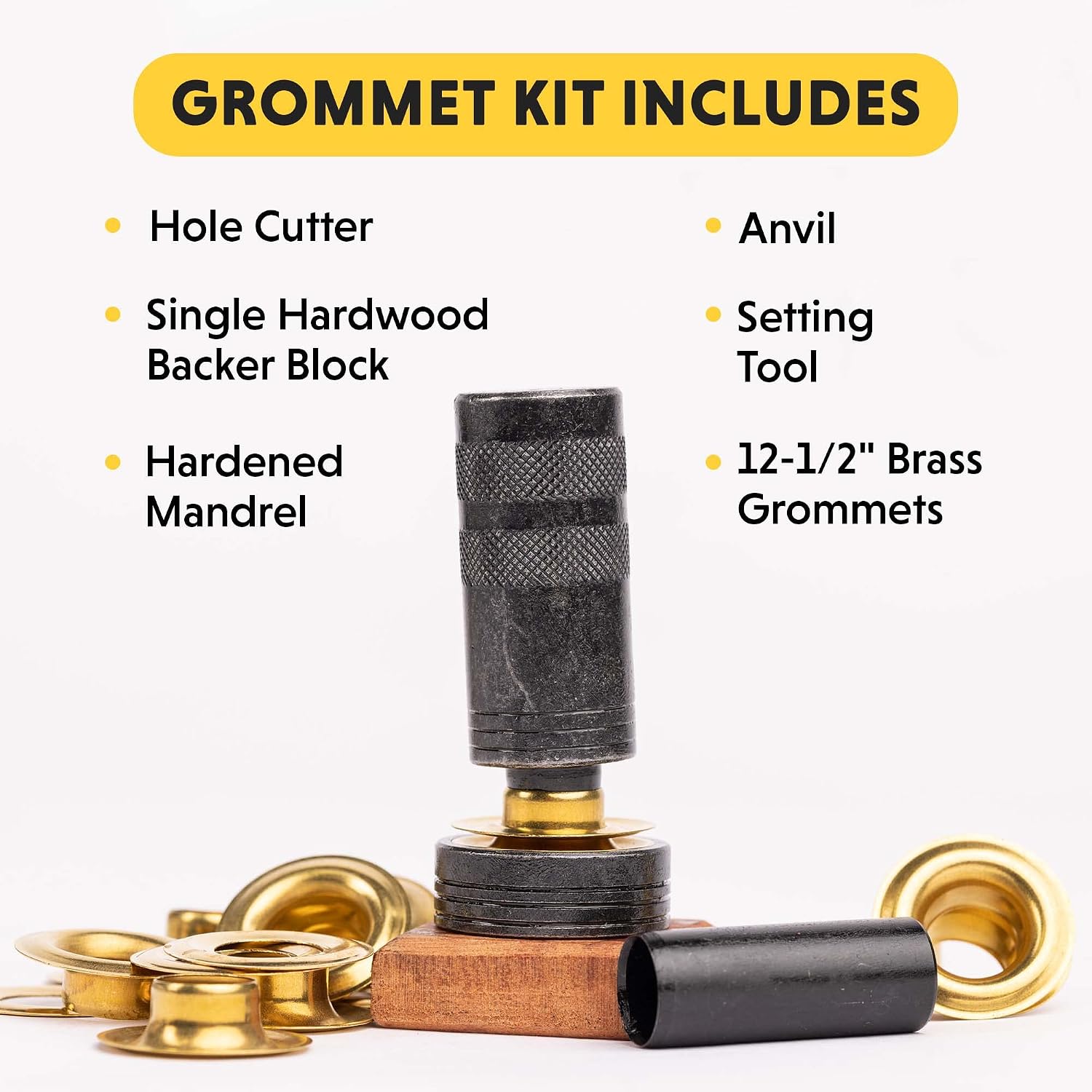 General Tools 1/2" Grommet Tool Kit - 12 Solid Brass Grommets for Tarps Repair, Fabric Rings, Reinforcing Canvases, & Canopies