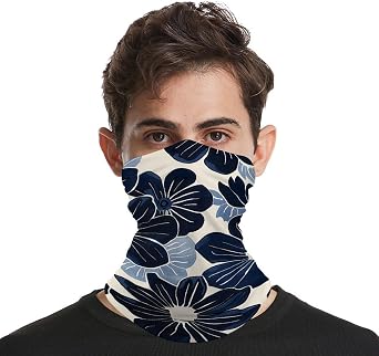 Balaclava Neck Gaiter Navy Blue Flowers Neck Face Mask Windproof Scarf Face Cover for Men Women